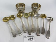 Eight various silver salt spoons some with gilt bowls and a pair of egg cups hallmarked approx 6oz