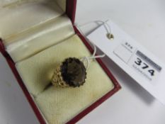 Hallmarked 9ct gold smoky quartz ring