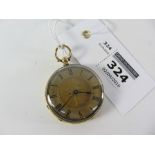 Late 19th/early20th century key wound fob watch stamped 18k