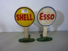 Pair of reproduction cast metal doorstops 'Shell' and 'Esso' both H25cm Condition Report