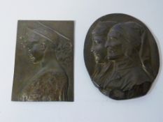 Two 19th century Italian bronzed pewter relief portrait plaques H16cm and 15cm Condition