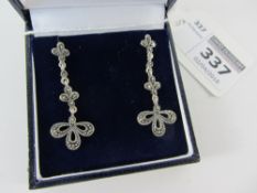 Pair of marcasite pendant ear-rings stamped 925