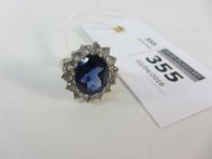 Blue stone cluster white gold ring hallmarked 9ct