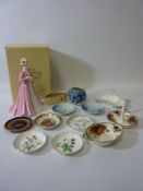 Coalport figure 'Emily' (boxed) Royal Copenhagen vase H9cm, pair of pin dishes,