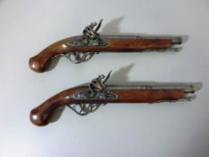 Pair replica flintlock dueling pistols 37cm overall Condition Report <a