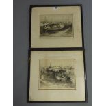 Fishing Boats, two early 20th century monochrome etchings signed in pencil Edwin Betts ,