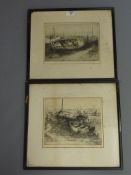 Fishing Boats, two early 20th century monochrome etchings signed in pencil Edwin Betts ,