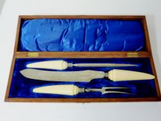 Edwardian silver mounted carving set with ivory handles (boxed) Condition Report