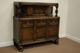 Early 20th century oak court cupboard fitted with three cupboards below three drawers and top