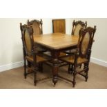 Early 20th century oak dining table with leaf and six cane back chairs Condition Report