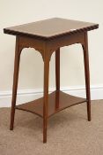 Edwardian mahogany satinwood banded swivel foldover baize lined top card table, W54cm, H69cm,