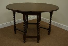 Oak barley twist drop leaf dining table,