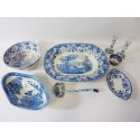 19th century G F S & Co 'Eton College' pattern blue and white meat plate L47cm,