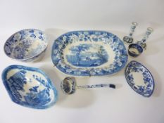 19th century G F S & Co 'Eton College' pattern blue and white meat plate L47cm,