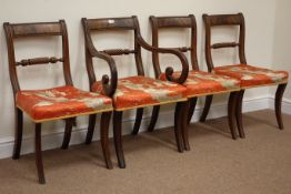 Set four (3+1) regency mahogany dining chairs with rope twist middle rail and saber legs