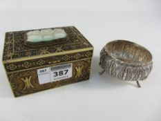Chinese embossed box with inset jade lid the base stamped silver and an Anglo-Indian silver