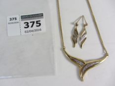 Dress necklace stamped 14k and a pair of similar diamond ear-rings approx 8.