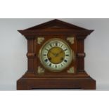 20th century oak mantel clock, oak architectural case, W37cm,