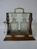 Edwardian oak two bottle tantalus H30cm Condition Report <a href='//www.