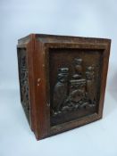 Late 19th/early 20th planter/waste paper bin made up of carved oak panels (one panel Leeds City