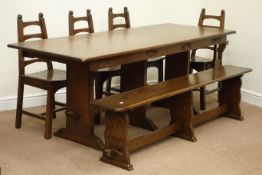 20th century oak rectangular table dining table carved detail (77cm x 199cm, H76cm),