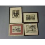 Two Landscapes with Windmills, early 20th century monochrome etchings signed A.