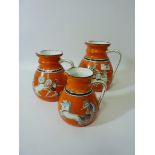 Set of three late 19th century Ashworth graduated jugs illustrated with scenes from Greek mythology,