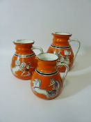 Set of three late 19th century Ashworth graduated jugs illustrated with scenes from Greek mythology,