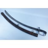 1796 pattern Cavalry sabre 84cm curved blade, wooden grip, plain steel stirrup knucklebow,