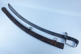 1796 pattern Cavalry sabre 84cm curved blade, wooden grip, plain steel stirrup knucklebow,