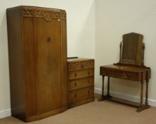 20th century oak three piece bedroom suite comprising of - single wardrobe (W93cm, H185cm, D54cm),