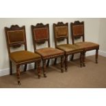 Set four Edwardian walnut dining chairs with carved detail,