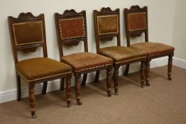 Set four Edwardian walnut dining chairs with carved detail,