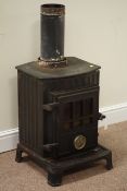 Black finish cast iron wood burning stove, W38cm, D39cm,