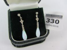 Pair of opal drop ear-rings stamped 925