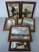 A collection of seven framed and one unframed Frank Meadow Sutcliffe photographs of tall ships and