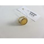 1986 1/10 Kruggerand gold coin loose mounted ring, hallmarked 9ct approx 6.