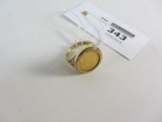 1986 1/10 Kruggerand gold coin loose mounted ring, hallmarked 9ct approx 6.