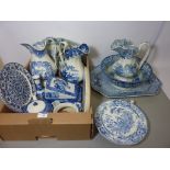 Early - mid 19th century blue and white bowl, 19th century Spode warming plate,