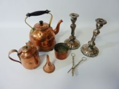 Early 20th century 'Premier' electric copper kettle, copper jug, measure and funnel,