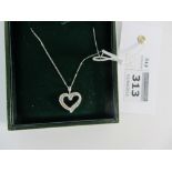 White gold heart shaped diamond pendant necklace hallmarked 9ct