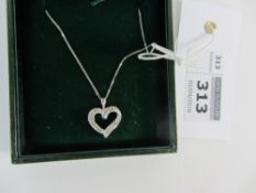 White gold heart shaped diamond pendant necklace hallmarked 9ct