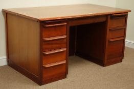 C Turner Co ltd Vintage retro mahogany and teak twin pedestal office desk fitted with eight drawers