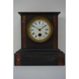 Late Victorian slate mantel clock, Roman numerals on enamel dial, W21cm,