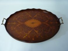 Edwardian Sheraton design mahogany gallery tray with inlaid satinwood decoration L59cm