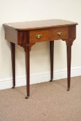 Edwardian inlaid mahogany writing desk fitted with two drawers, raised on square tapering legs,