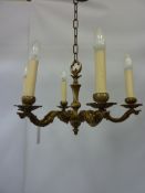 Brass six branch ceiling chandelier H30cm (excluding length of chain)