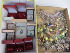 Boxed ear-rings and pendants stamped 925 and costume jewellery in two boxes
