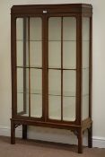 Early 20th century mahogany display cabinet enclosed by two glazed doors,