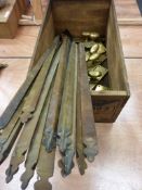 19th/early 20th century brass stair rods and brass door fittings in vintage Corned Beef crate
